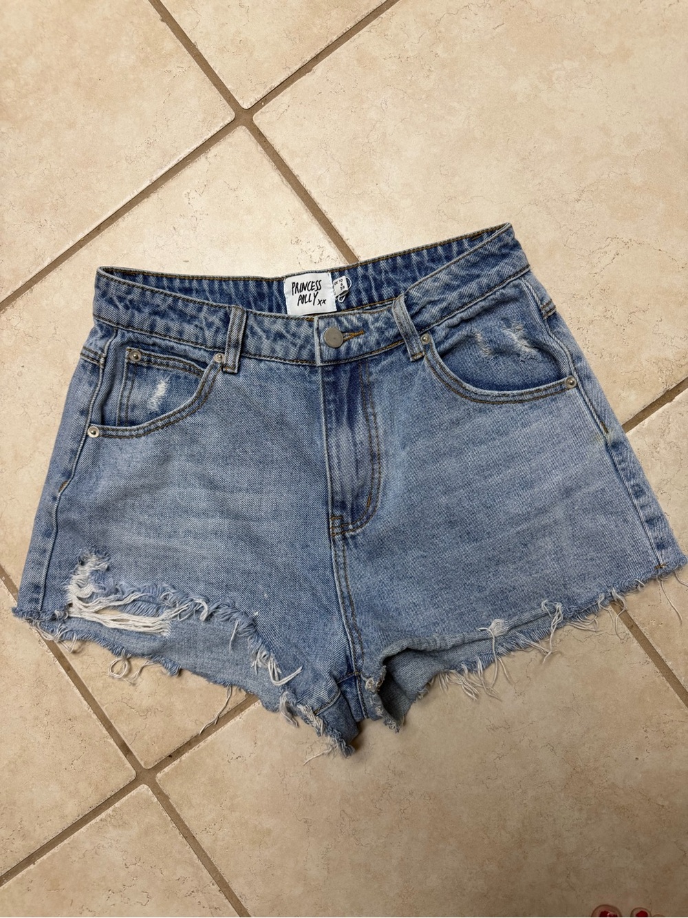 Princess Polly Faded Light Blue High-Rise Distressed Denim Shorts
